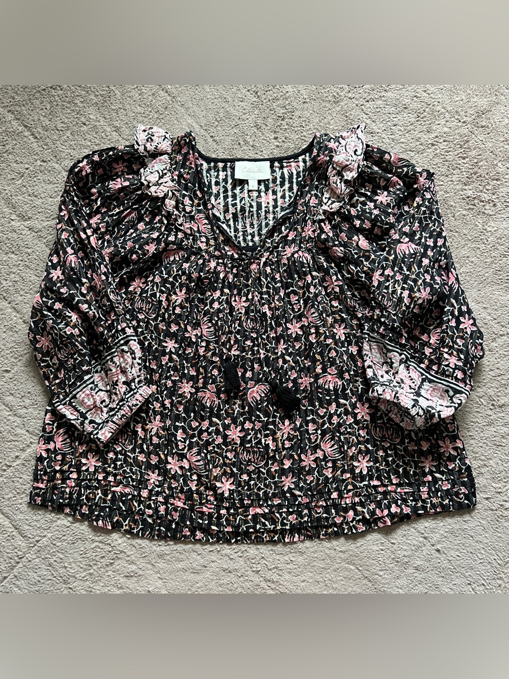 Cleobella Brynlee Blouse Ruffle Organic Cotton Cottage Boho Preppy Sz M